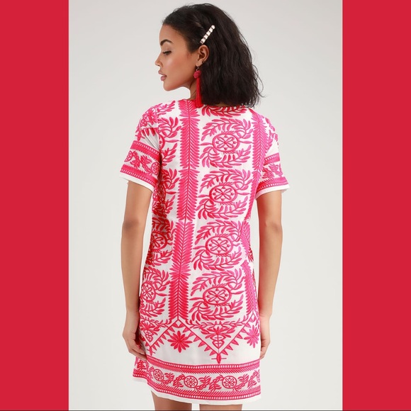 Lulus Hot Pink Embroidered Short Sleeve Dress - Picture 2 of 3